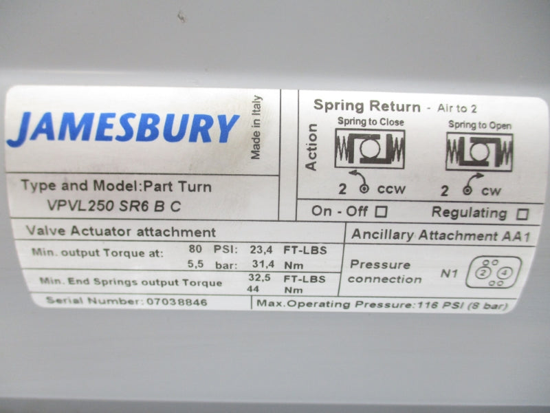 JAMESBURY VPVL250SR6BC 80PSI NSNP