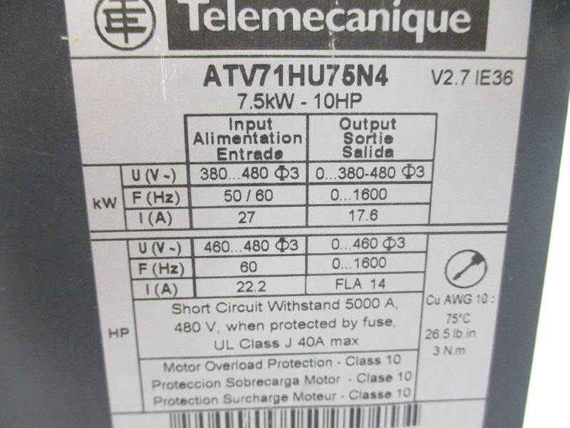TELEMECANIQUE ATV71HU75N4 380-480V 40A V2.7 NSMP
