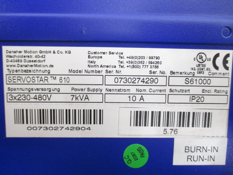 KOLLMORGEN SERVOSTAR 610 S61000 3X230-480V 10A NSNP