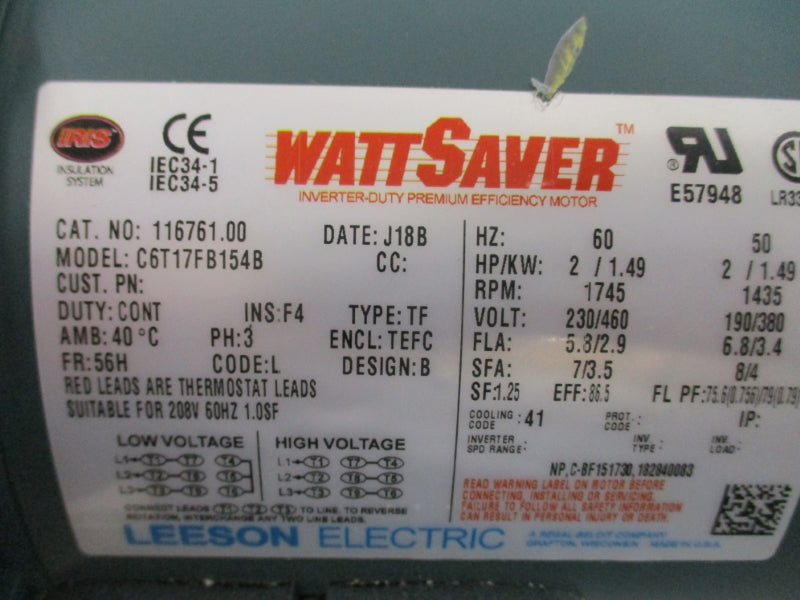 LEESON ELECTRIC 116761.00 C6T17FB154B 230/460V NSNP