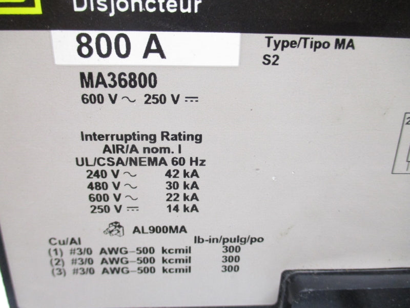 SQUARE D MA36800 SER. 2 600V 800A (GREY) UNMP