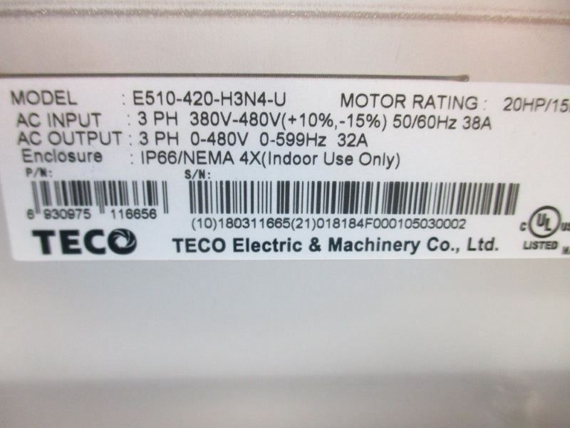 TECO E510-420-H3N4-U 480V 38A NSMP