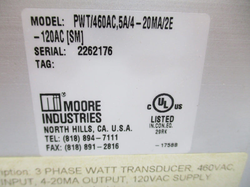 MOORE INDUSTRIES PWT/460AC,5A/4-20MA/2E 120VAC NSNP