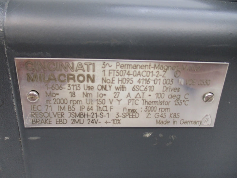 CINCINNATI MILACRON FT5074-0AC01-2-Z 2000RPM UNMP