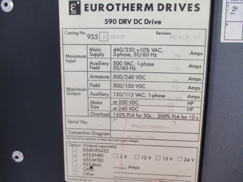 EUROTHERM 955DBR22 460/230 + 10%VAC 29A UNMP
