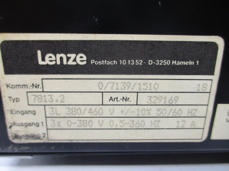 LENZE 7813.2 329169 380/460V +/-10% 12A UNMP