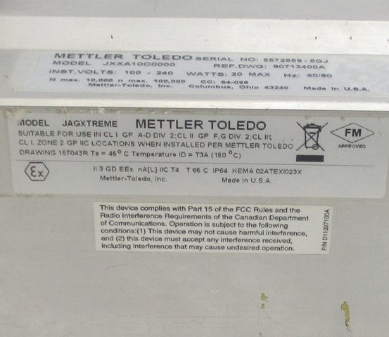 METTLER TOLEDO JXXA10C0000 JAGXTREME 100-240V (AS PICTURED) UNMP