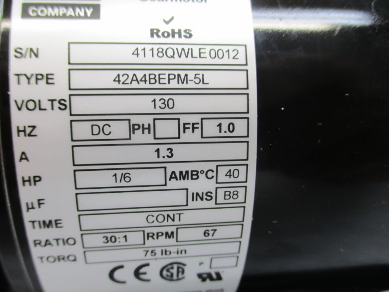 BODINE 42A4BEPM-5L 130V 1.3A RATIO 30:1 NSMP