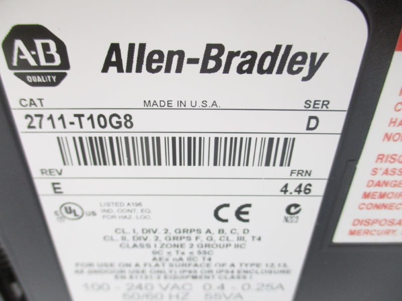 ALLEN BRADLEY 2711-T10G8 SER. D 100-240V .4-.25A F/W 4.46 NSMP