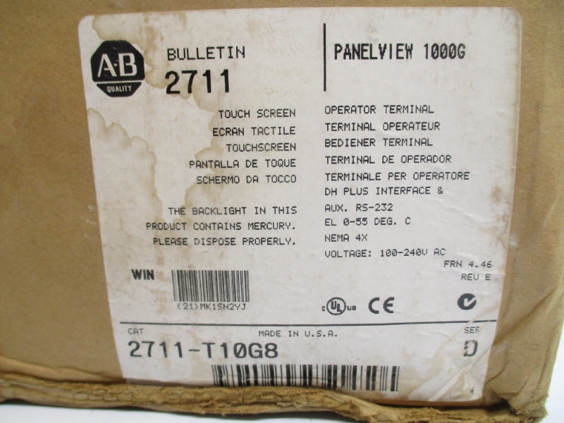 ALLEN BRADLEY 2711-T10G8 SER. D 100-240V .4-.25A F/W 4.46 NSMP