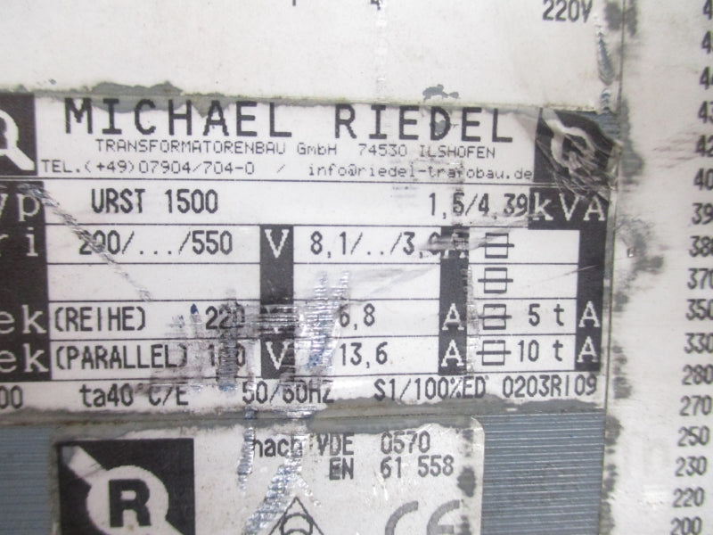 MICHAEL RIEDEL URST1500 200/550V 1.5/4.39KVA (AS PICTURED) NSNP