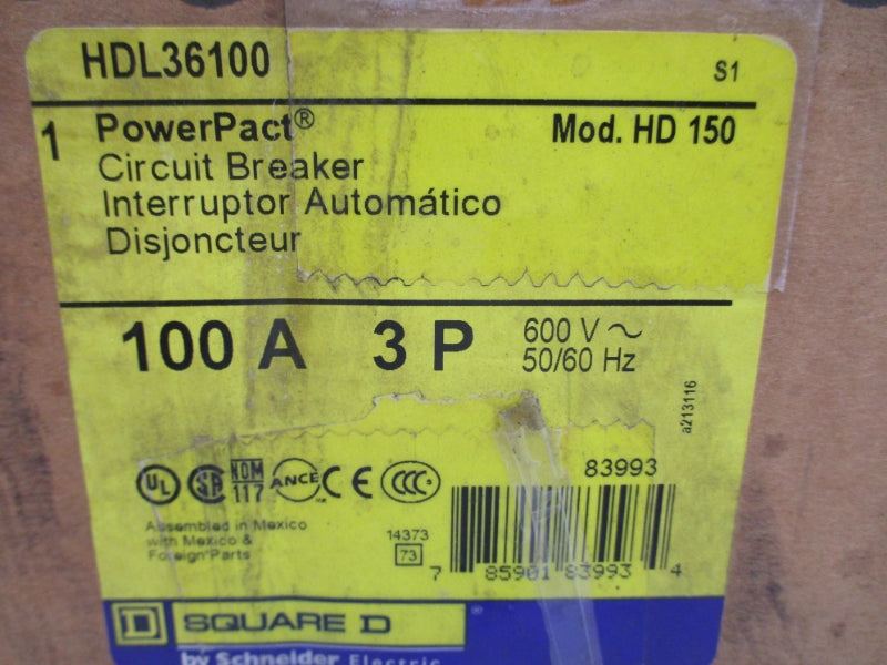 SQUARE D HDL36100 600V 100A NSMP
