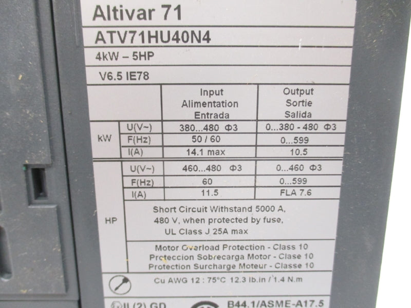 SCHNEIDER ELECTRIC ATV71HU40N4 380/480V 14.1A NSMP