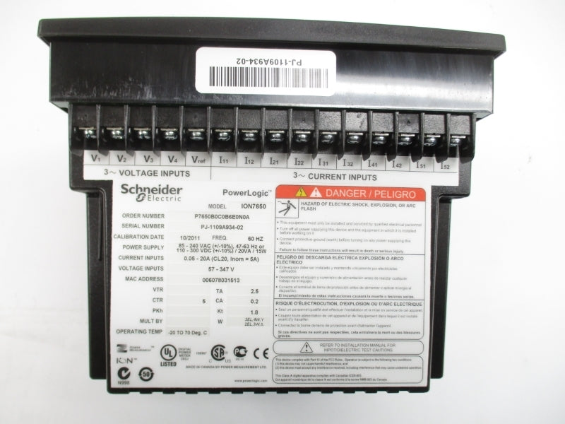 SCHNEIDER ELECTRIC P7650BC0B6E0N0A ION7650 85-240VAC .05-20A NSMP