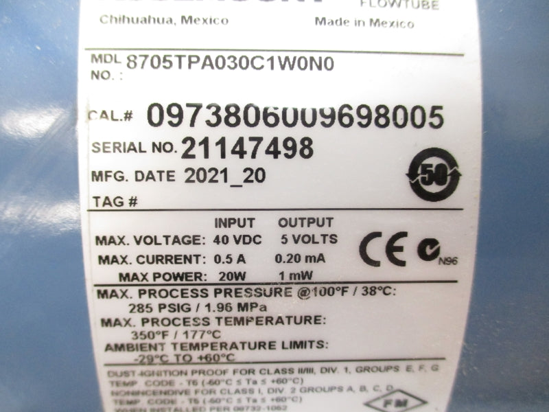 ROSEMOUNT 8705TPA030C1W0N0 40VDC 0.5A 285PSI 350'F NSMP