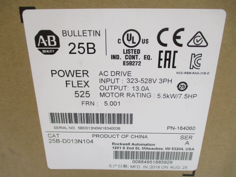 ALLEN BRADLEY 25B-D013N104 SER. A F/W 5.001 323-528V 15.4A NSMP