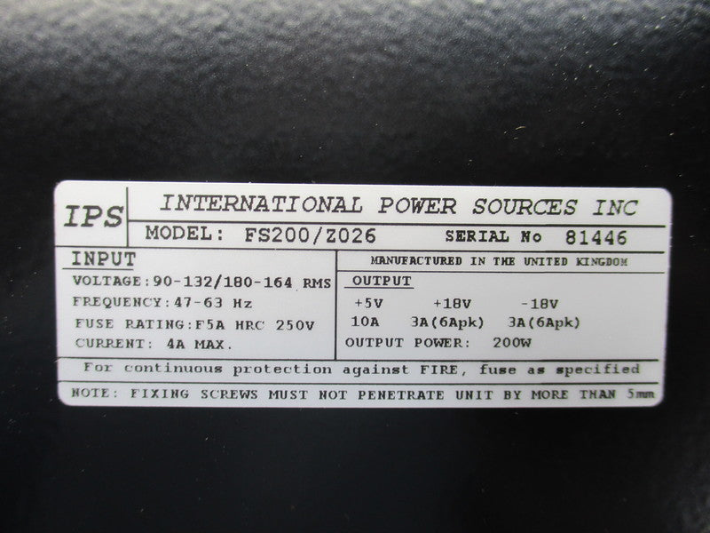 INTERNATIONAL POWER SOURCES FS200/Z026 NSNP