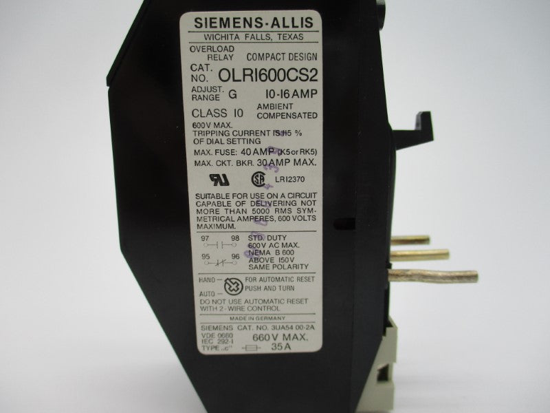 SIEMENS OLR1600CS2 10-16A 600V UNMP