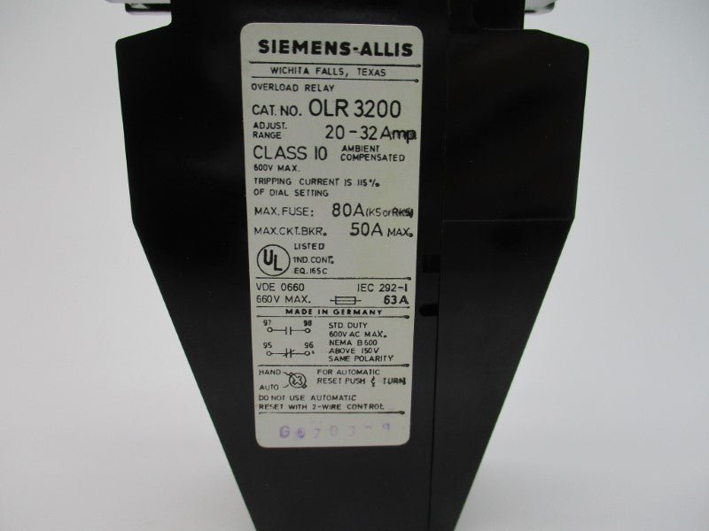 SIEMENS OLR3200 20-32A, 600VAC NSMP
