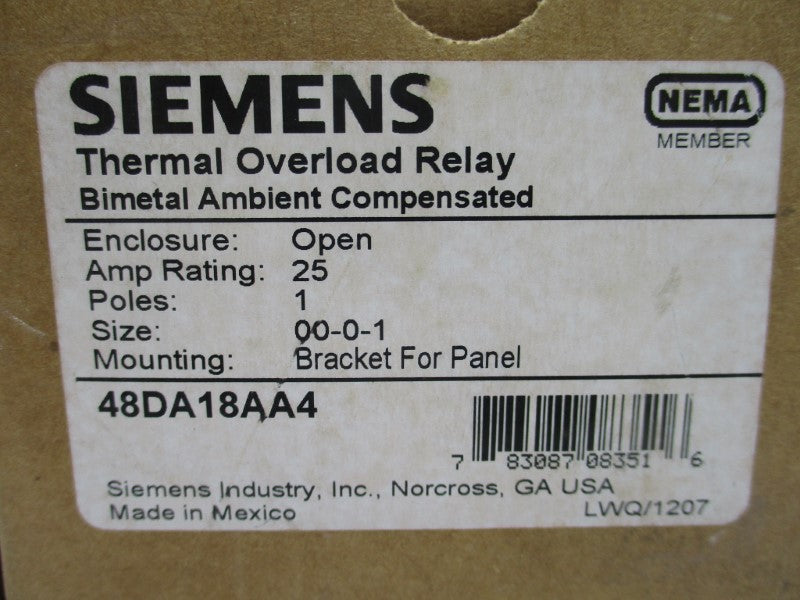 SIEMENS 48DA18AA4 25A 600VAC NSMP