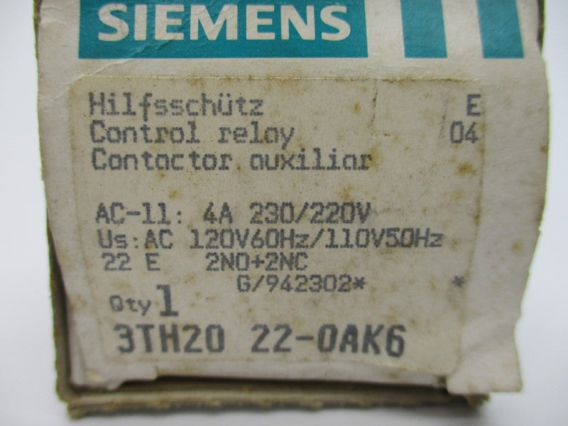 SIEMENS 3TH2022-0AK6 4A 230/220V NSMP