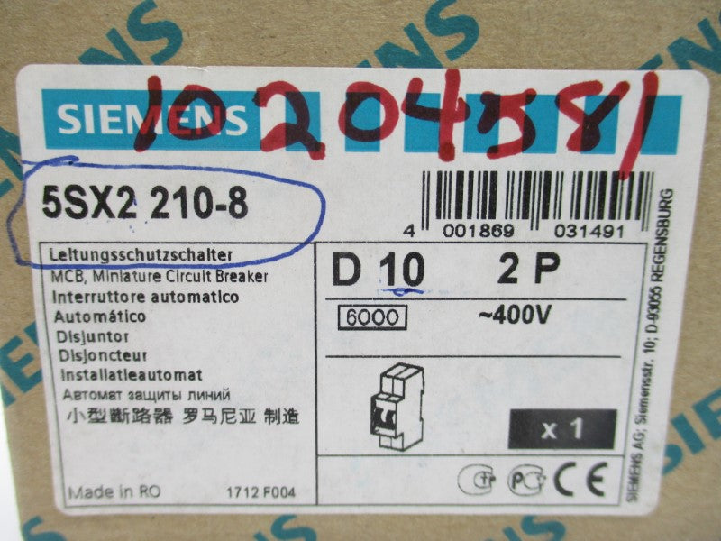 SIEMENS 5SX2210-8 480V 10A NSMP