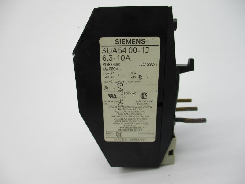 SIEMENS 3UA5400-1J 6.3-10A 600VAC NSMP