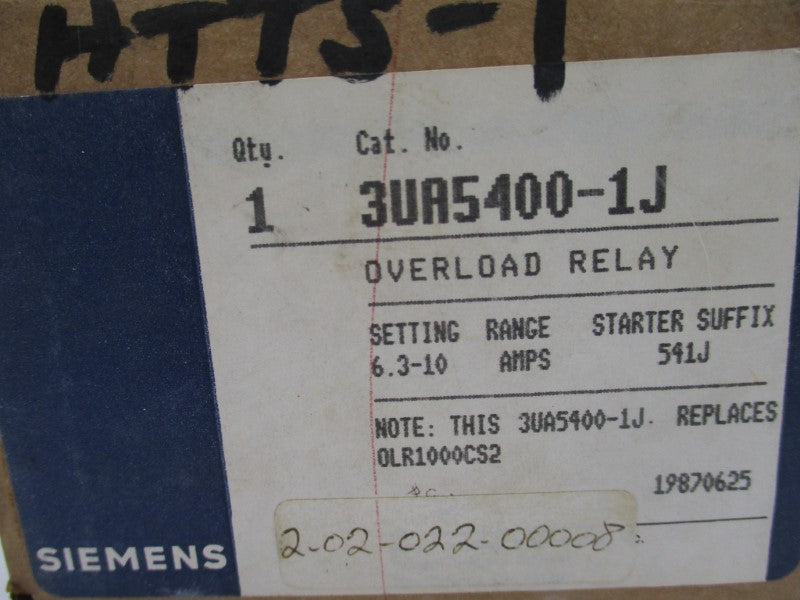 SIEMENS 3UA5400-1J 6.3-10A 600VAC NSMP