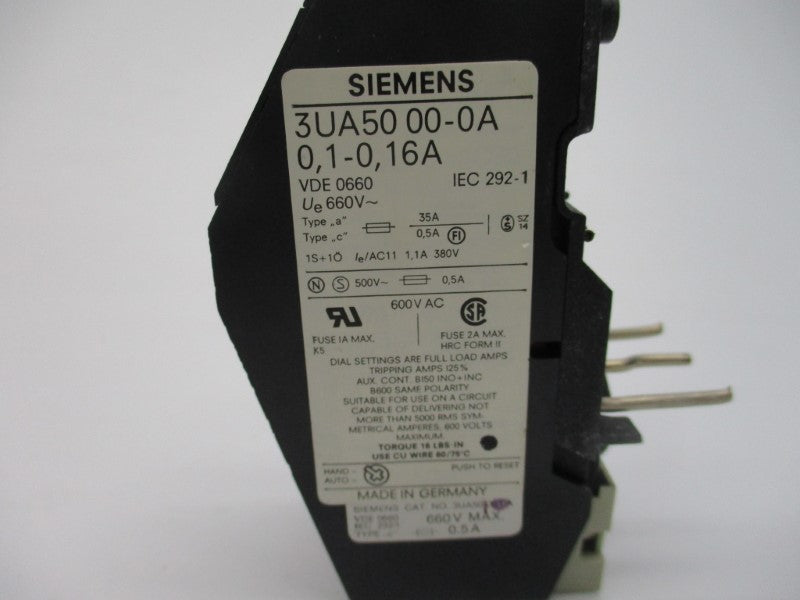 SIEMENS 3UA5000-0A 600VAC 0.1-.16A NSMP
