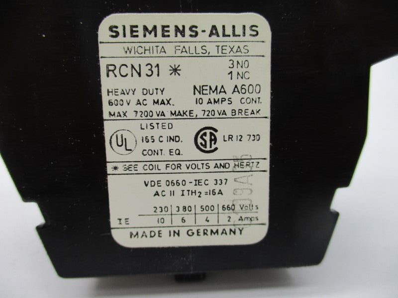 SIEMENS RCN31 10A 600VAC NSNP