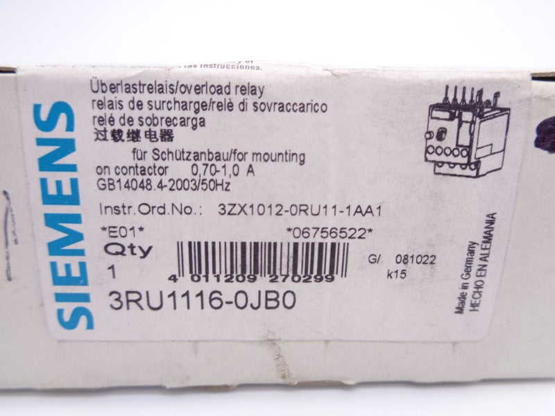 SIEMENS 3RU1116-0JB0 0.7-1.0A 690V NSMP