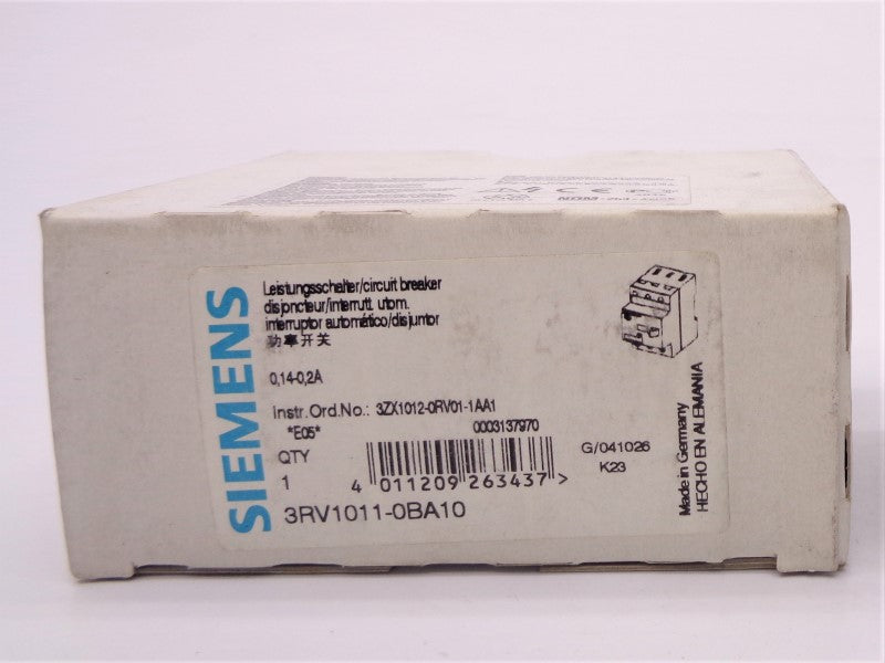SIEMENS 3RV1011-0BA10 0.14-0.2A 600VAC NSMP