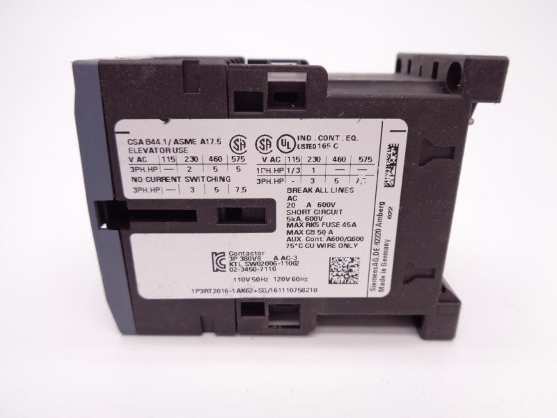 SIEMENS 3RT2016-1AK62 110/120V 20A NSNP
