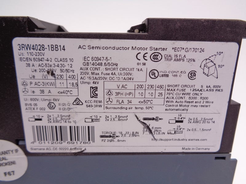 SIEMENS 3RW4028-1BB14 110-230V 23-38A NSNP