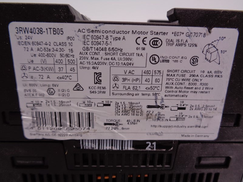 SIEMENS 3RW4038-1TB05 NSNP