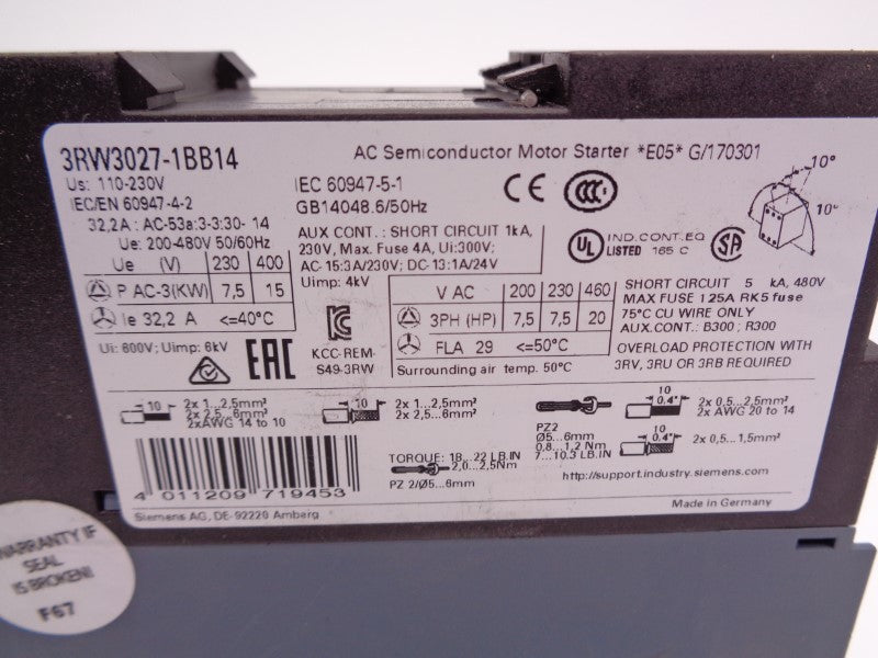 SIEMENS 3RW3027-1BB14 NSNP