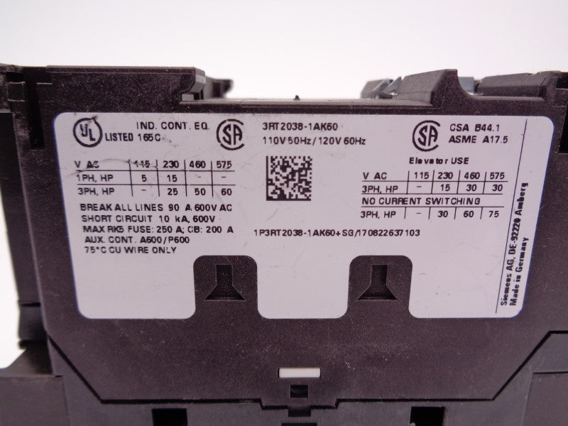 SIEMENS 3RT2038-1AK60 110/120V NSNP