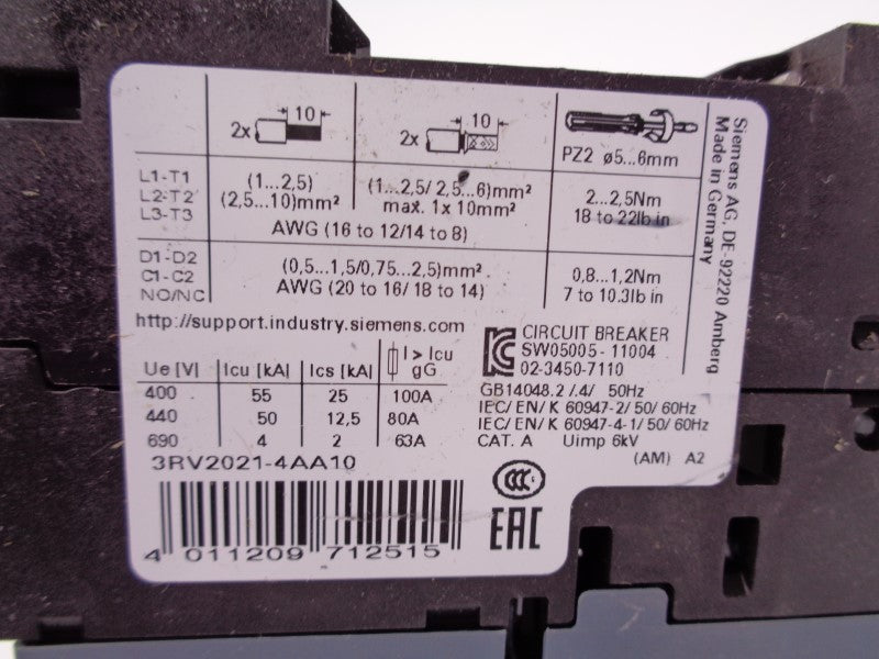 SIEMENS 3RV2021-4AA10 10-16A 240V NSNP