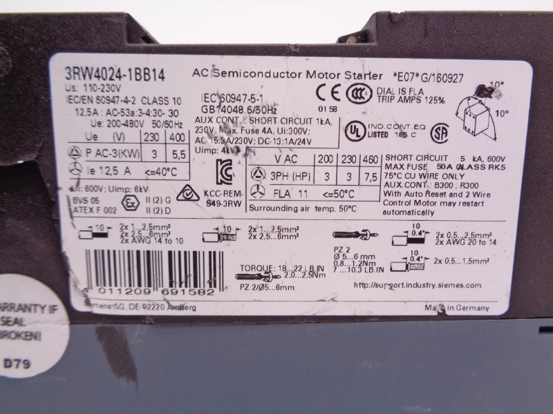SIEMENS 3RW4024-1BB14 (AS PICTURED) NSNP