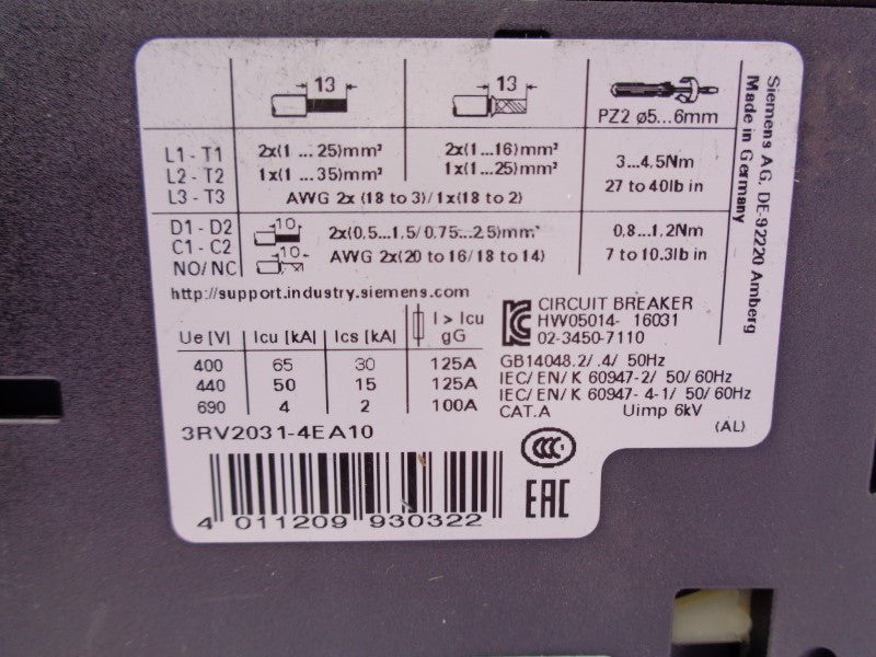 SIEMENS 3RV2031-4EA10 22-32A 690V NSNP
