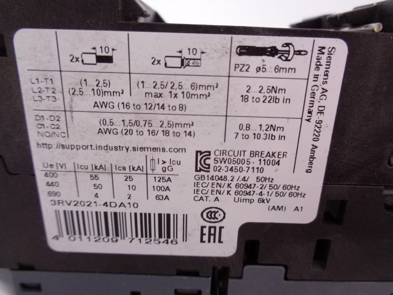 SIEMENS 3RV2021-4DA10 18-25A 480V NSNP
