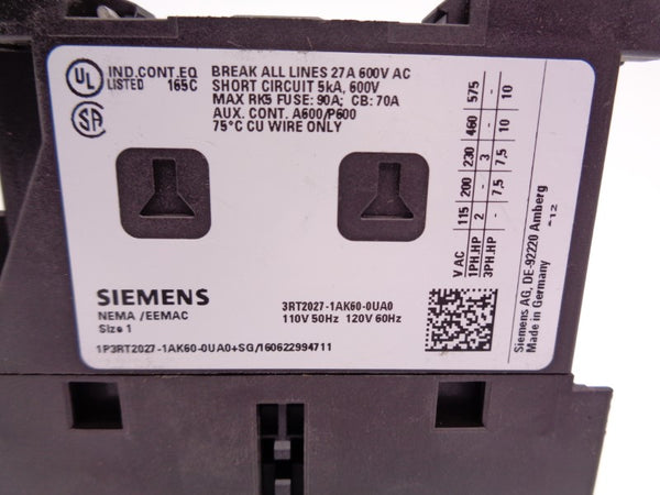 SIEMENS 3RT2027-1AK60-0UA0 110/120V NSNP