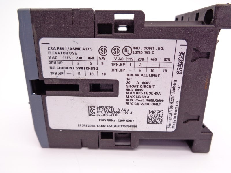 SIEMENS 3RT2018-1AK61 110/120V 22A NSNP