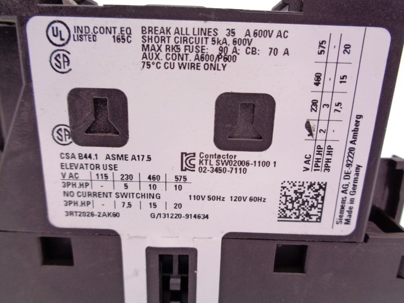 SIEMENS 3RT2026-2AK60 110/120V NSNP