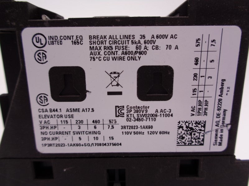 SIEMENS 3RT2023-1AK60 110/120V NSNP