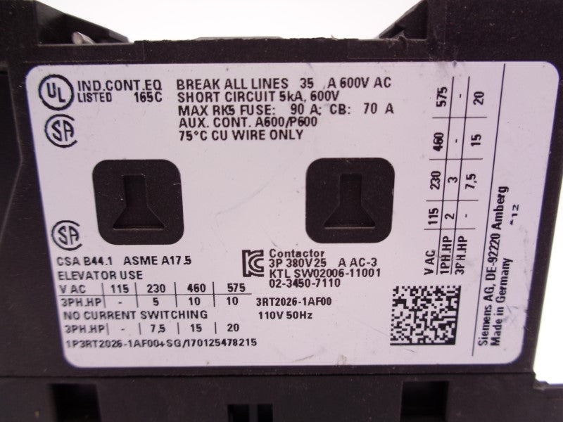 SIEMENS 3RT2026-1AF00 110V NSNP