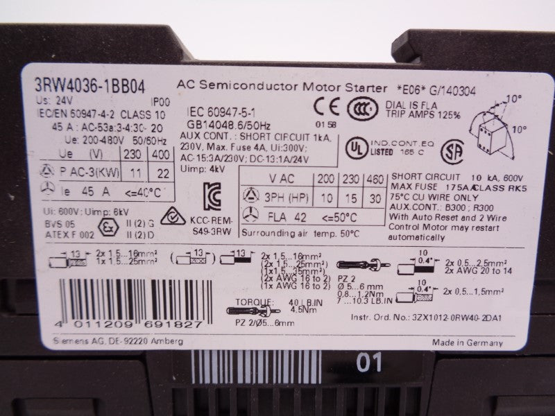 SIEMENS 3RW4036-1BB04 24V NSNP