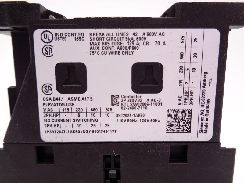 SIEMENS 3RT2027-1AK60 110/120V NSNP