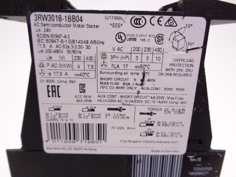 SIEMENS 3RW3018-1BB04 UNMP