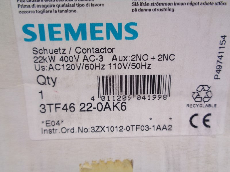 SIEMENS 3TF4622-0AK6 110/120VAC NSMP